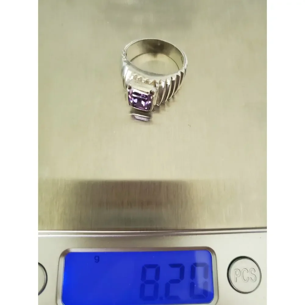 Ribbed Sterling Silver Amethyst Ring